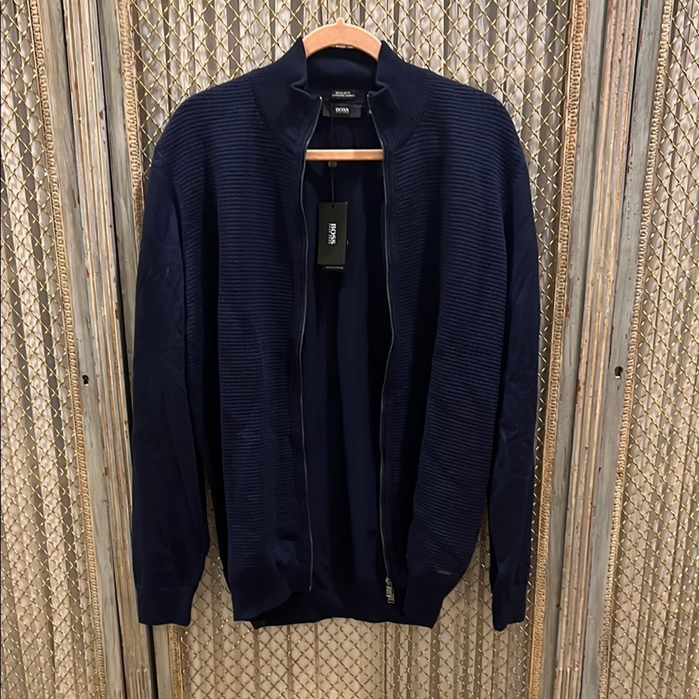 Boss Blue Zip Up Sweater